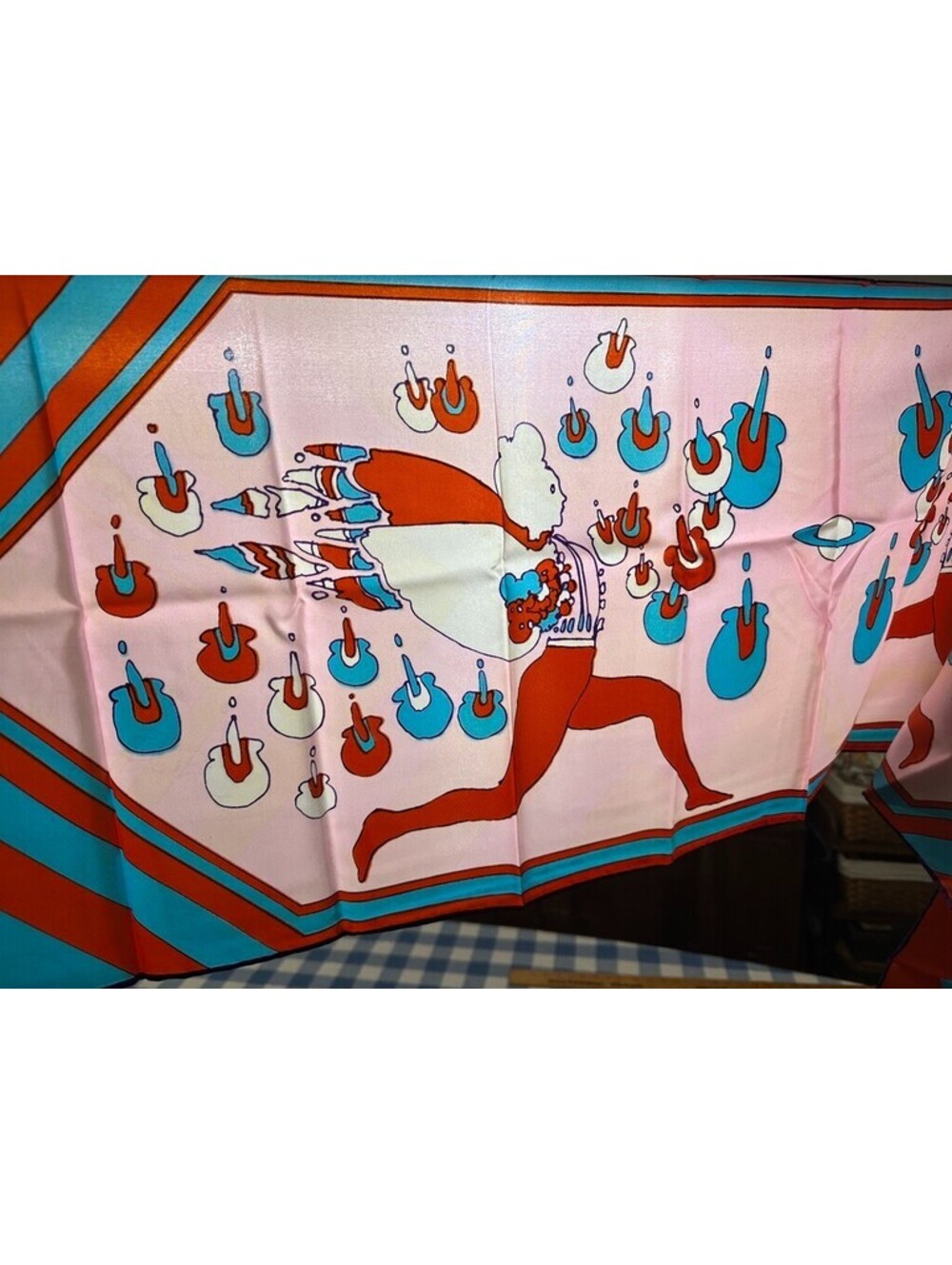 PETER MAX Vintage Graphic Psychedelic 70s Silk Scarf LONG 14.5"x 64" appx Oblong - Picture 15 of 16